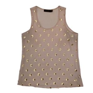 The Limited XS Embellished Sheer Nude Tank Top with Gold Sequins Polka Dots
